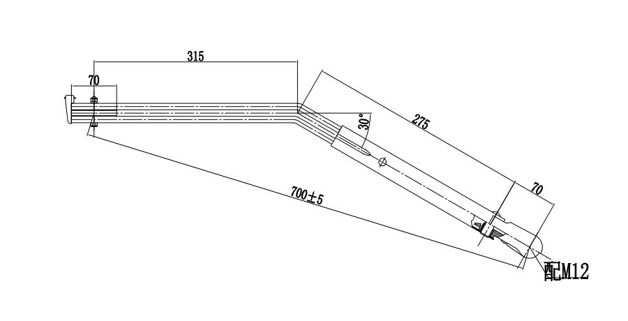 GBXM14 廈GJ700mm雙圓管左刮臂 (30度)